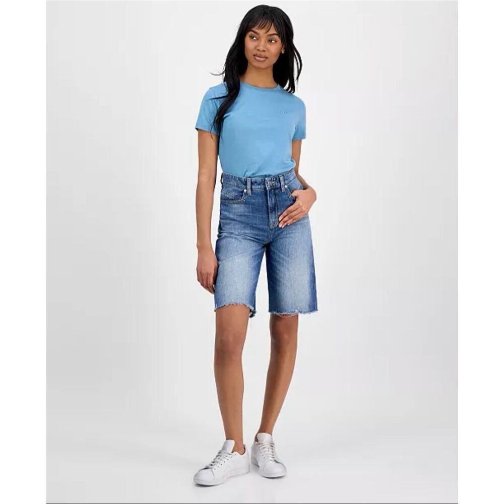 HUGO BOSS Orange High-Rise Raw-Edge Slouchy Jorts Shorts Denim Light Wash 25